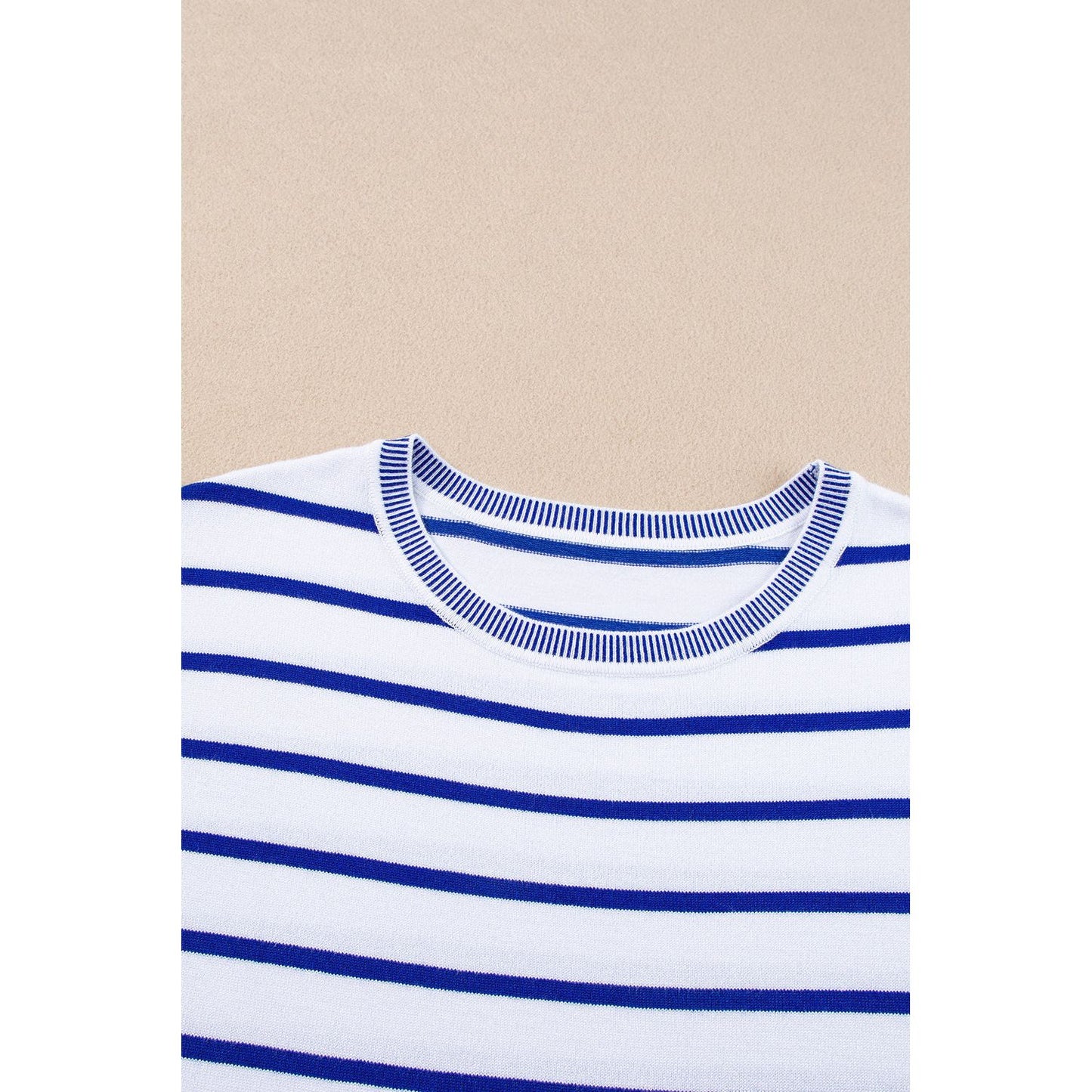 Striped Round Neck Cap Sleeve Knit Top