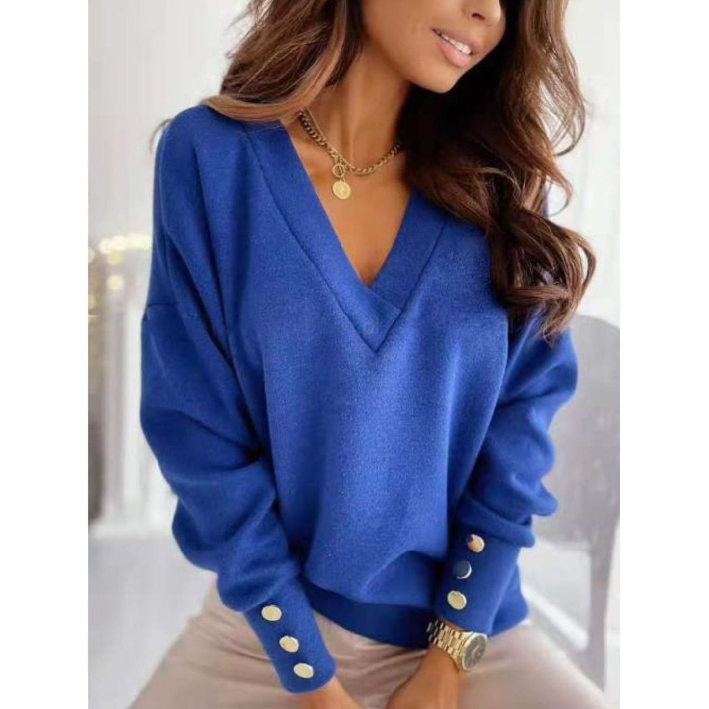 V-Neck Long Sleeve Sweatshirt