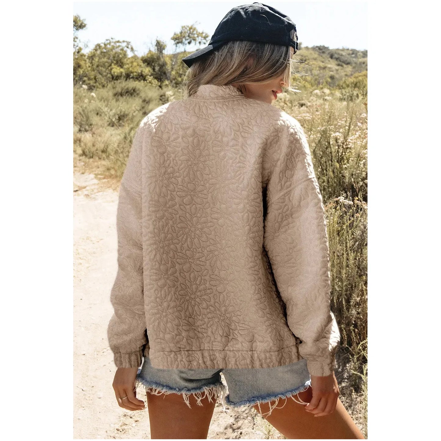 Baseball Collar Floral Quilted Jacket