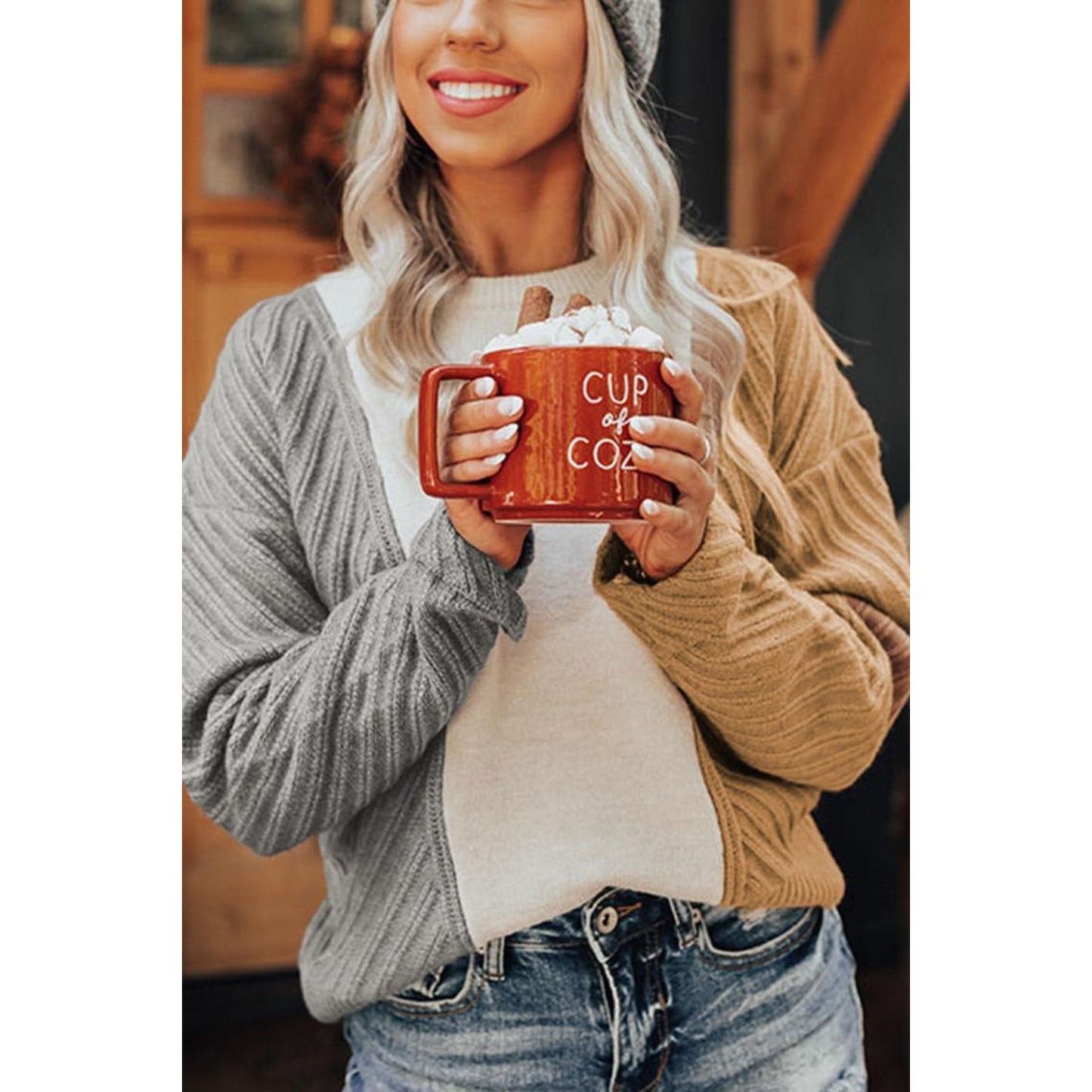 Color Block Textured Drop Shoulder Sweater