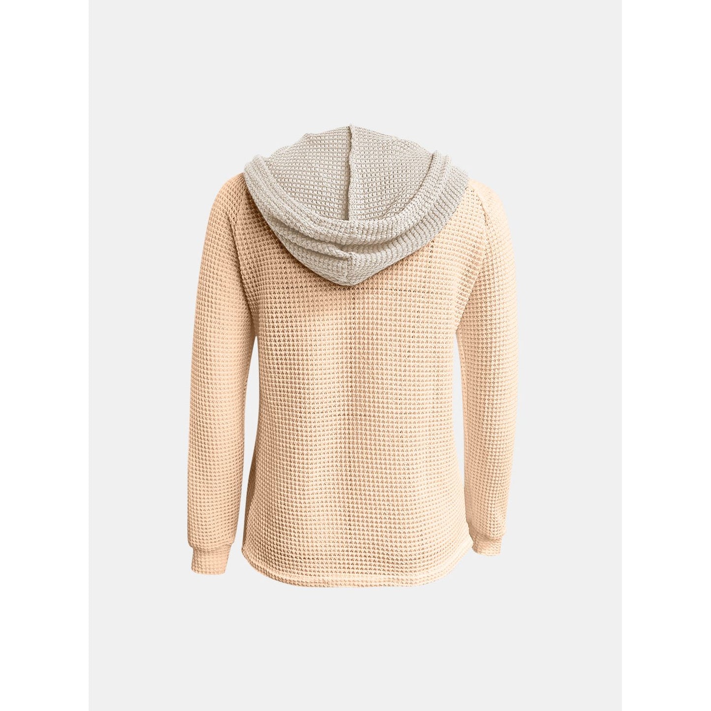 Full Size Waffle-Knit Contrast Long Sleeve Hoodie