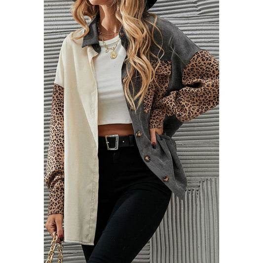 Leopard Button Up Drop Shoulder Jacket