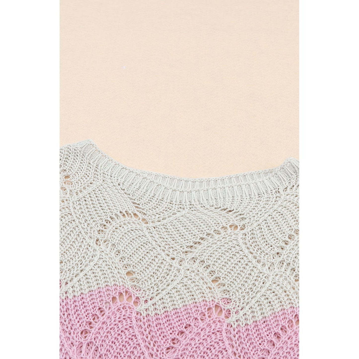 Color Block Hollow Boat Neck Sweater