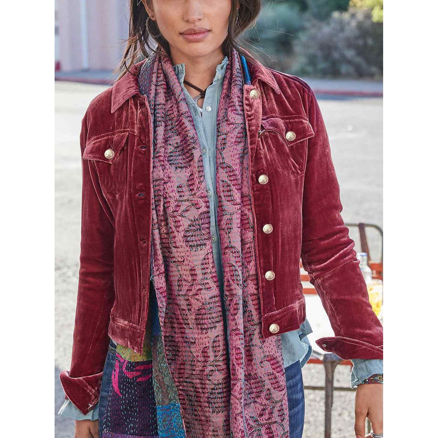 Button Up Long Sleeve Jacket with Chest Pockets