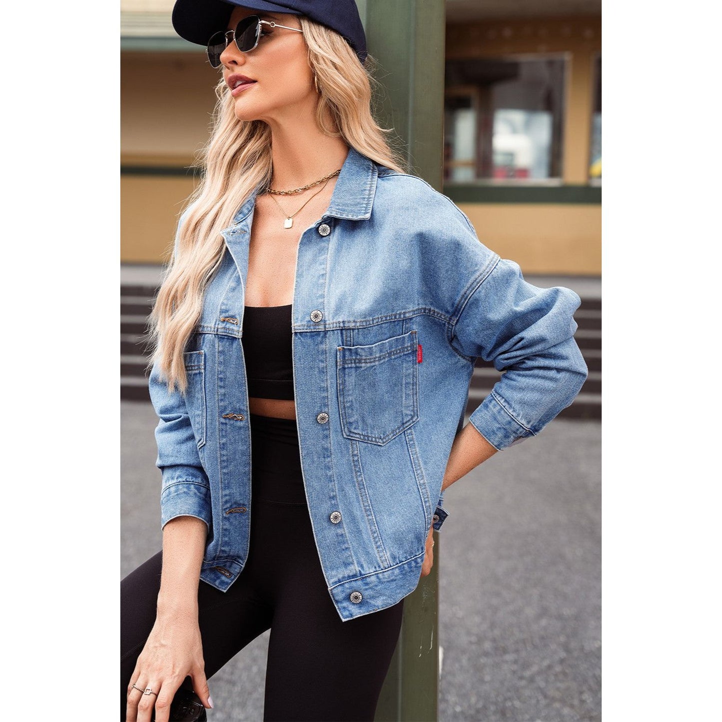 Pocketed Button Up Denim Jacket