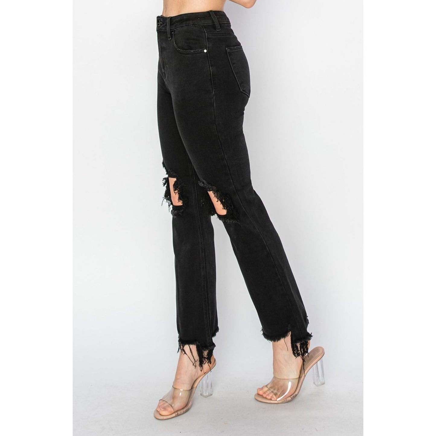 RISEN Full Size Distressed Raw Hem Jeans with Pockets