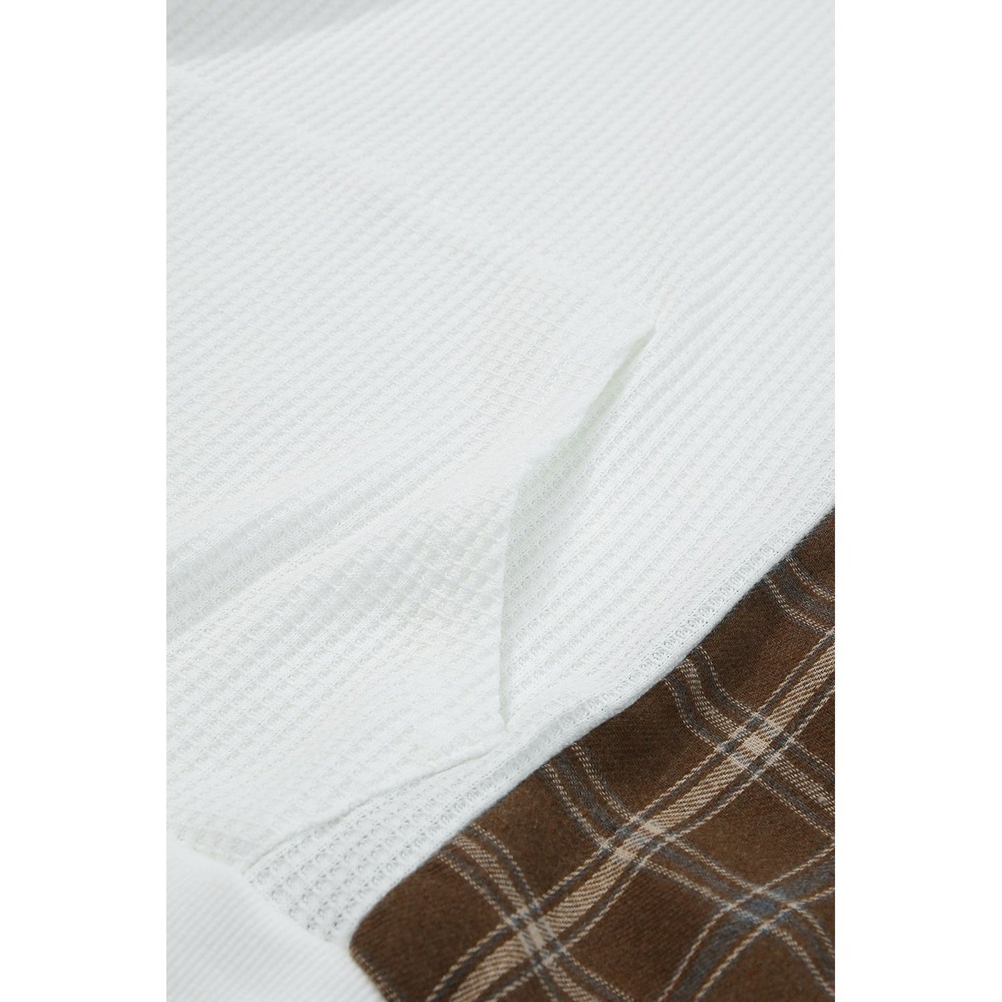 Waffle Knit Plaid Long Sleeve Kangaroo Pocket Hoodie
