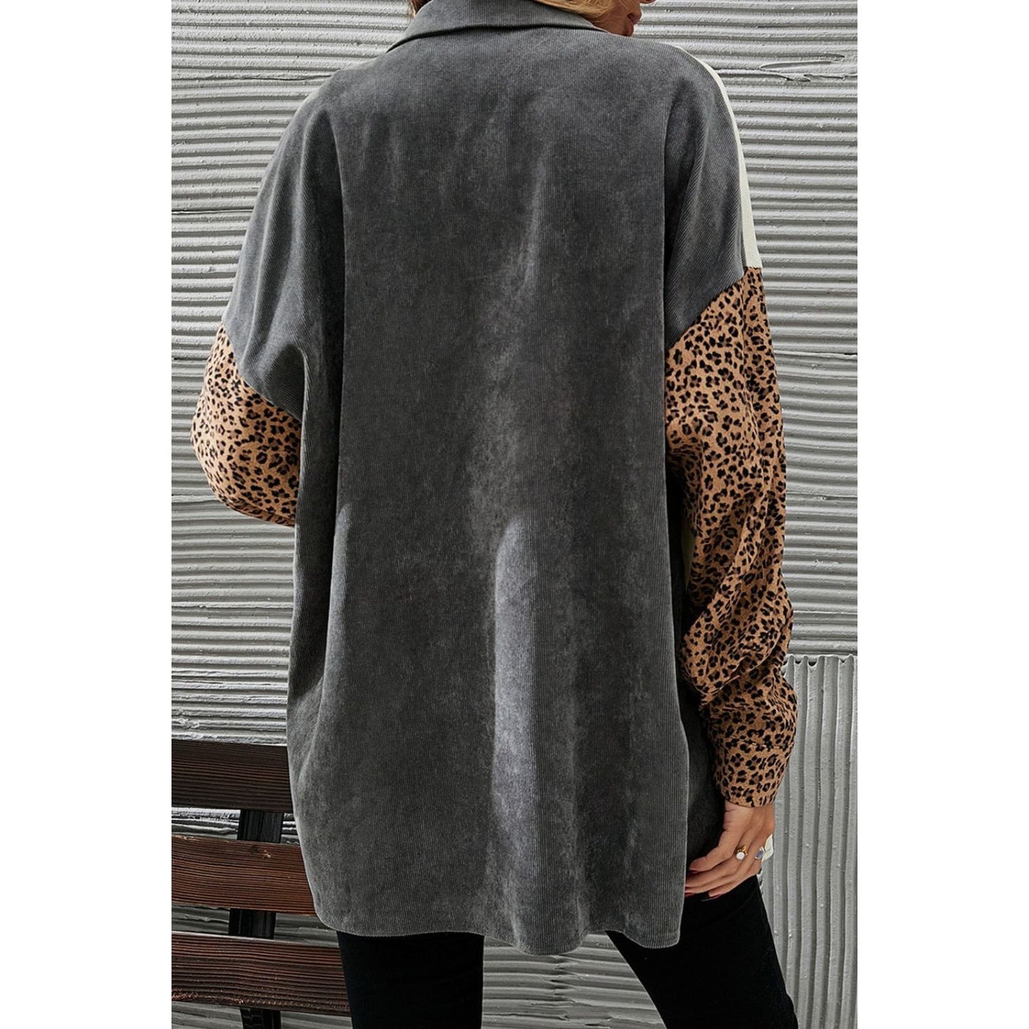 Leopard Button Up Drop Shoulder Jacket