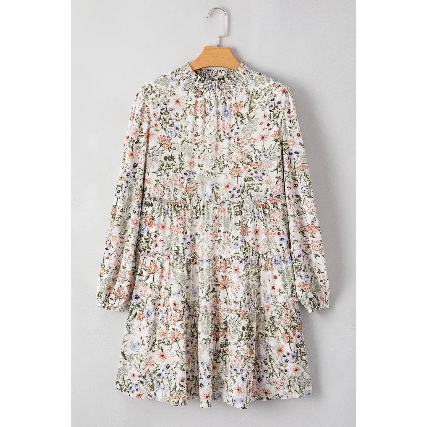 Printed Mock Neck Long Sleeve Mini Dress