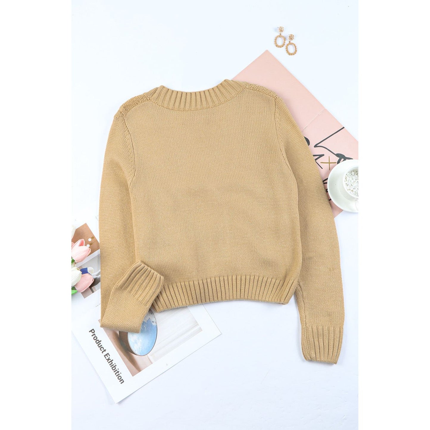 Cable-Knit Button Down V-Neck Cardigan