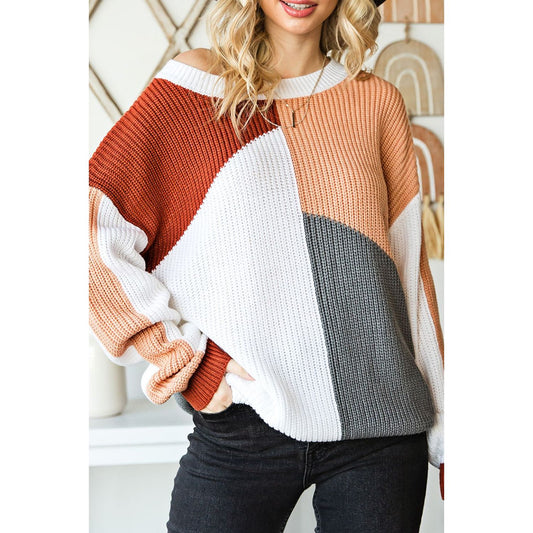 Color Block Drop Shoulder Long Sleeve Sweater