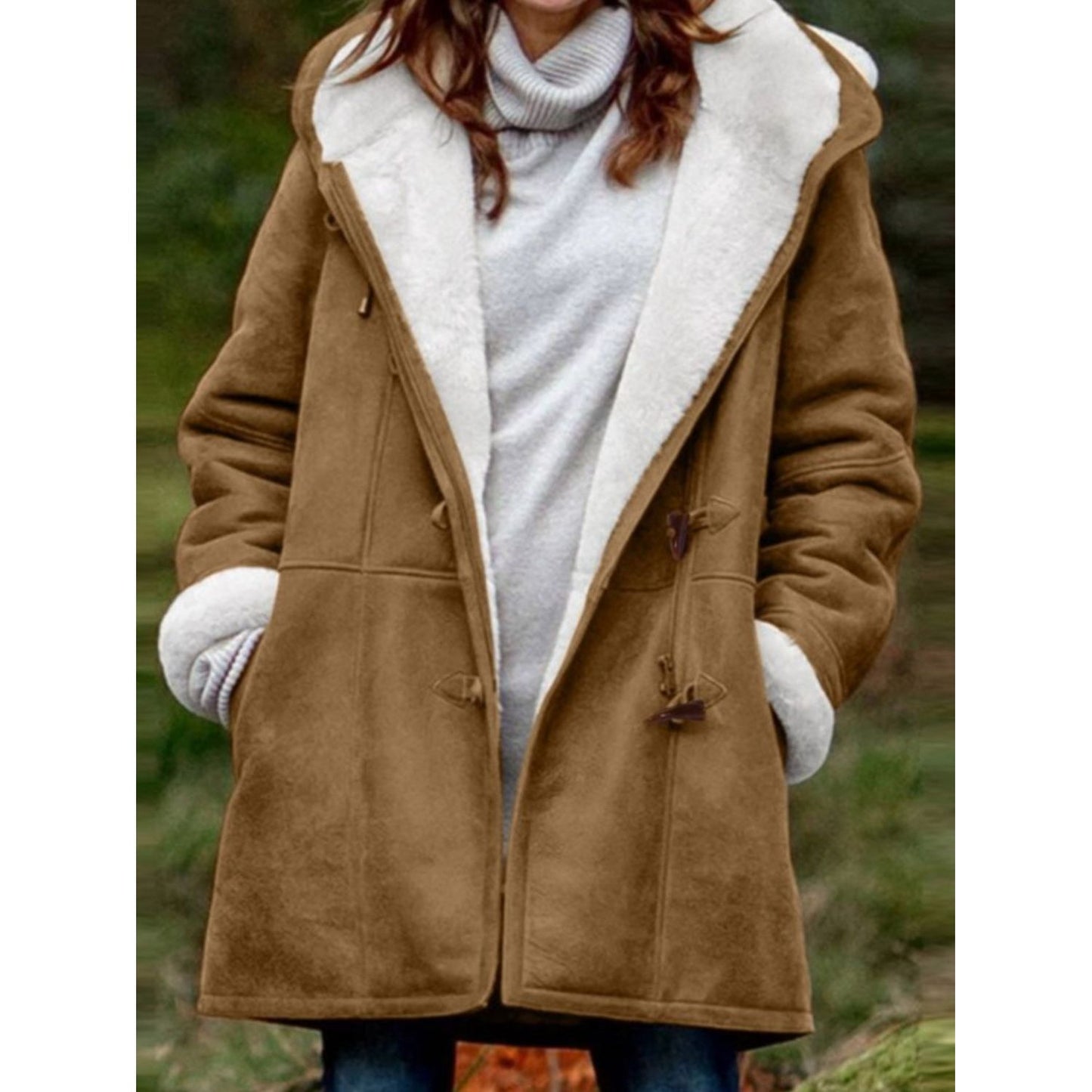 Full Size Pocketed Long Sleeve Hooded Toggle Jacket