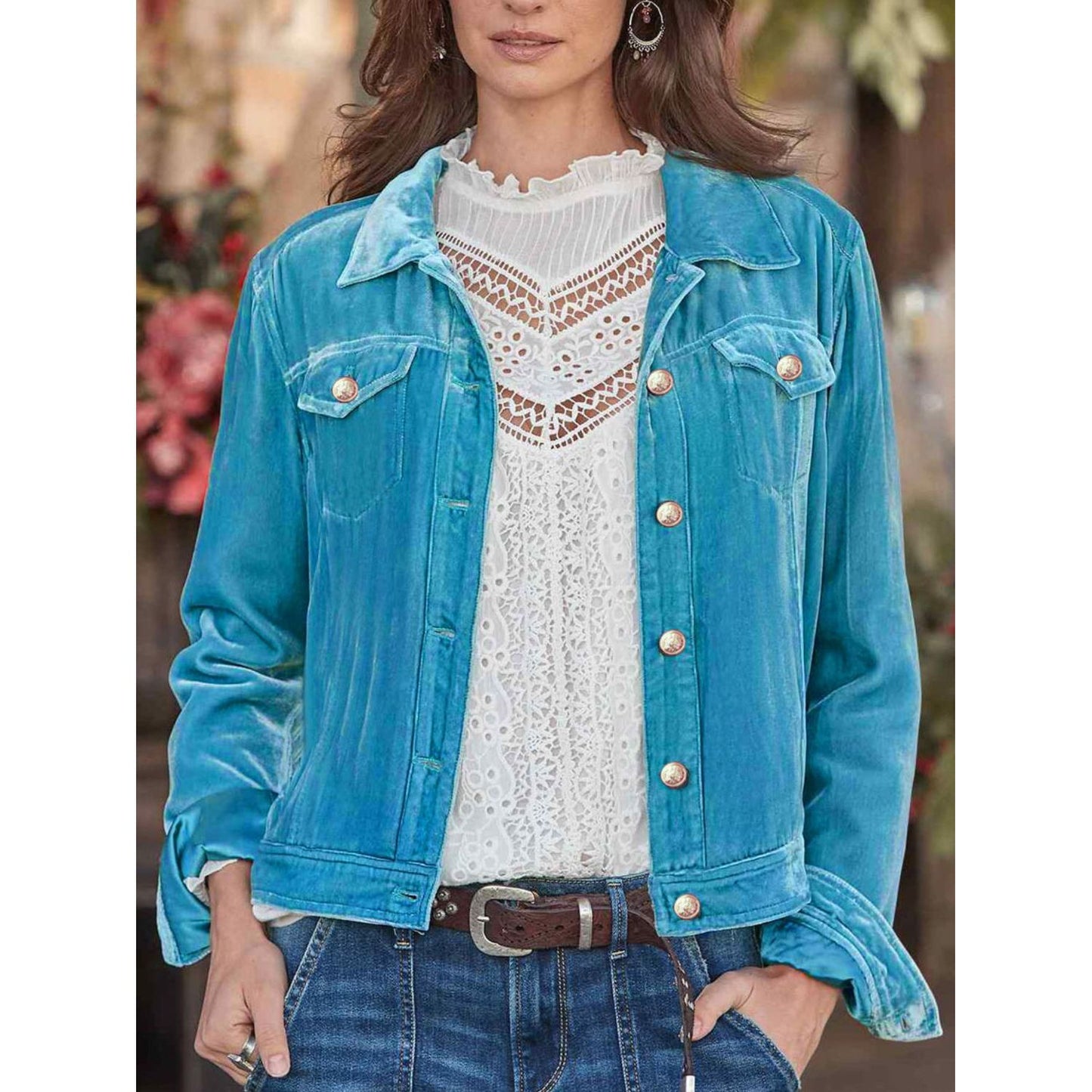 Button Up Long Sleeve Jacket with Chest Pockets