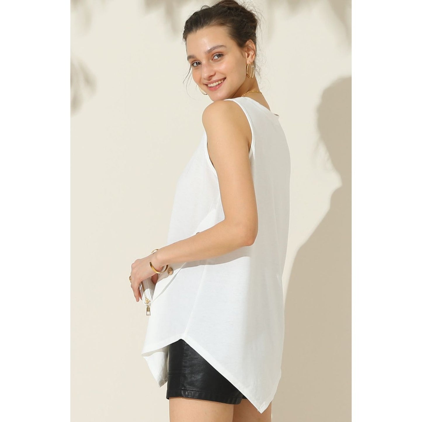 Ninexis Round Neck Button Side Tank