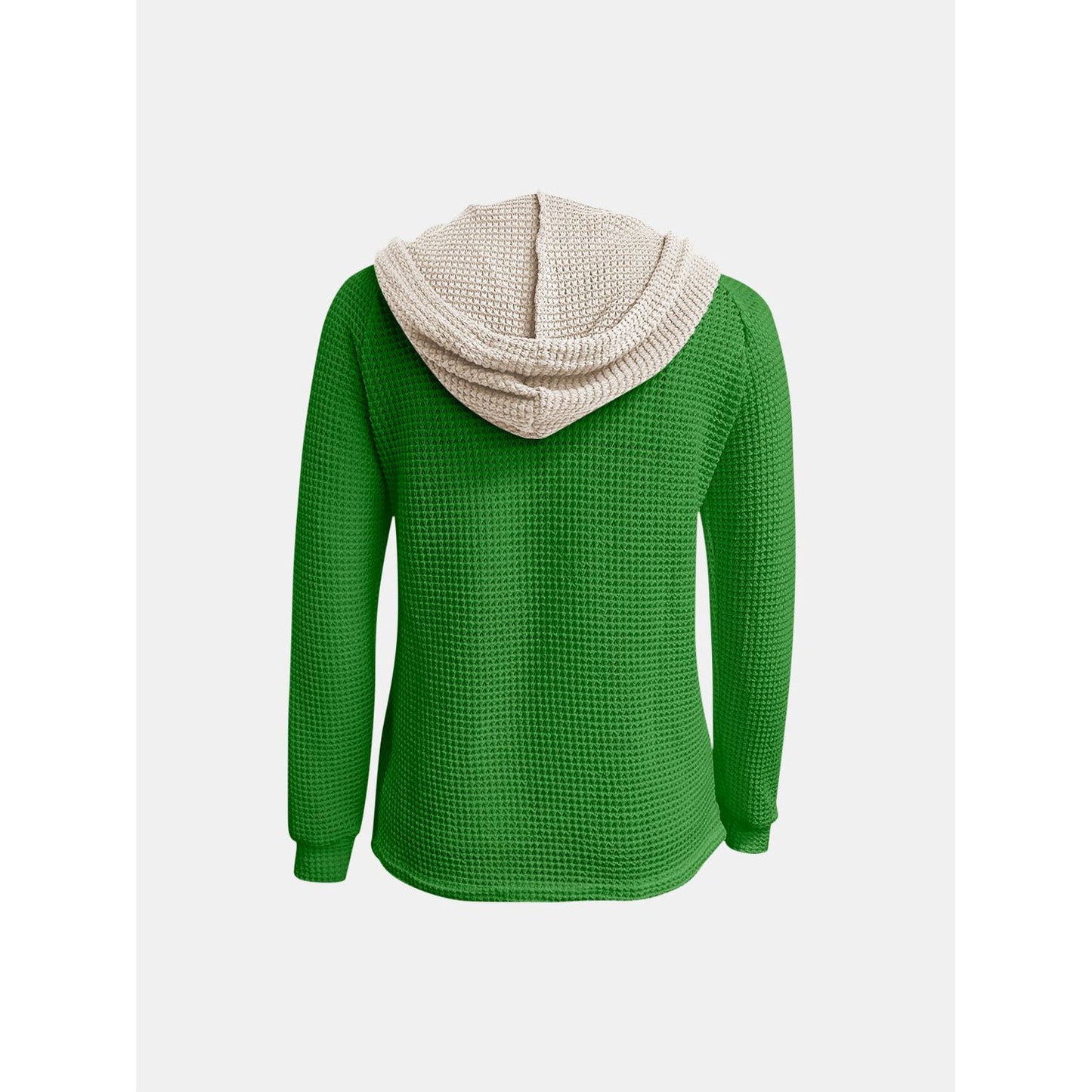 Full Size Waffle-Knit Contrast Long Sleeve Hoodie