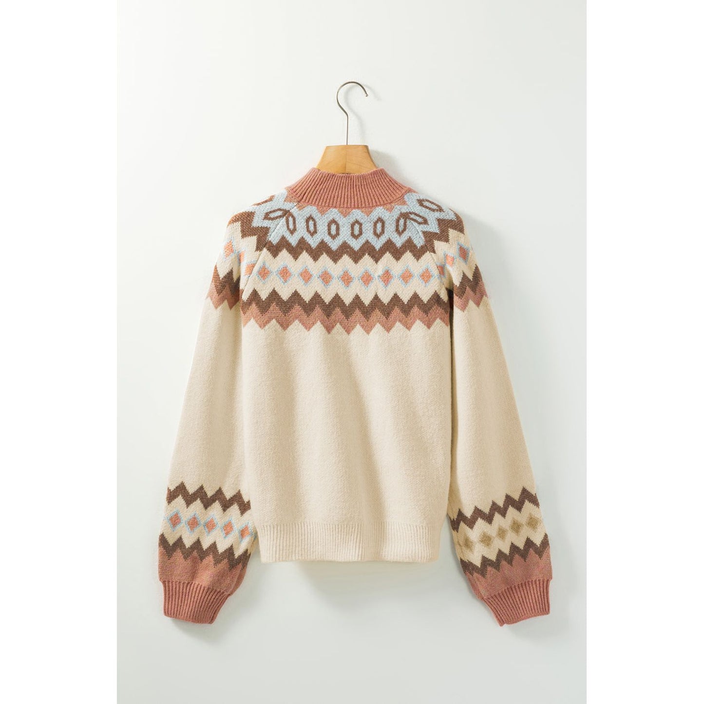 Geometric Mock Neck Long Sleeve Sweater