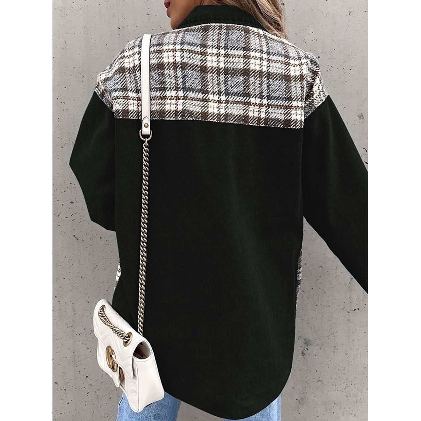 Plaid Button Up Dropped Shoulder Jacket