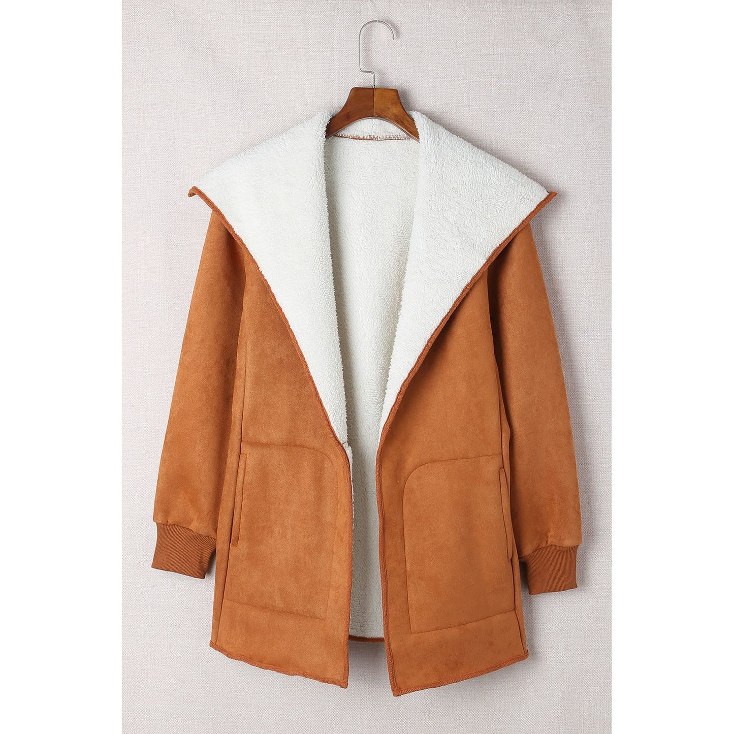 Open Front Long Sleeve Sherpa Jacket