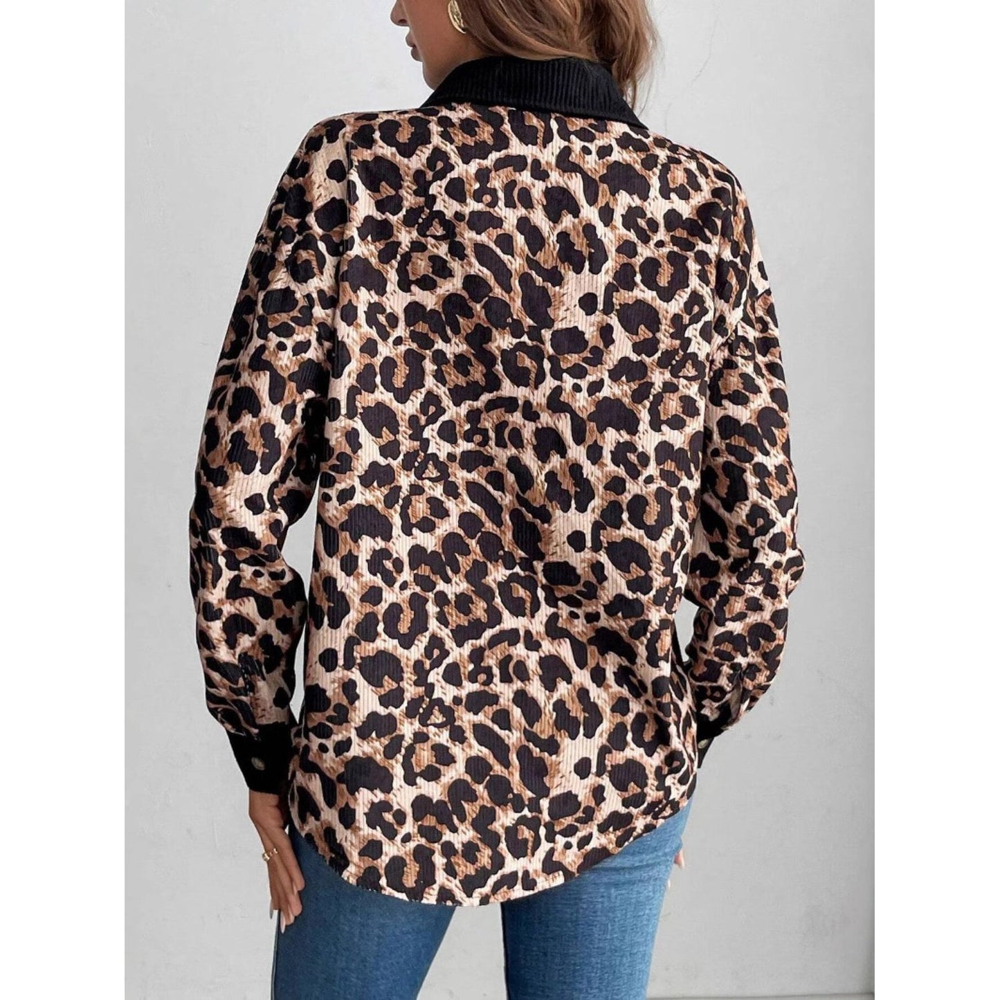 Leopard Collared Neck Button Up Shacket
