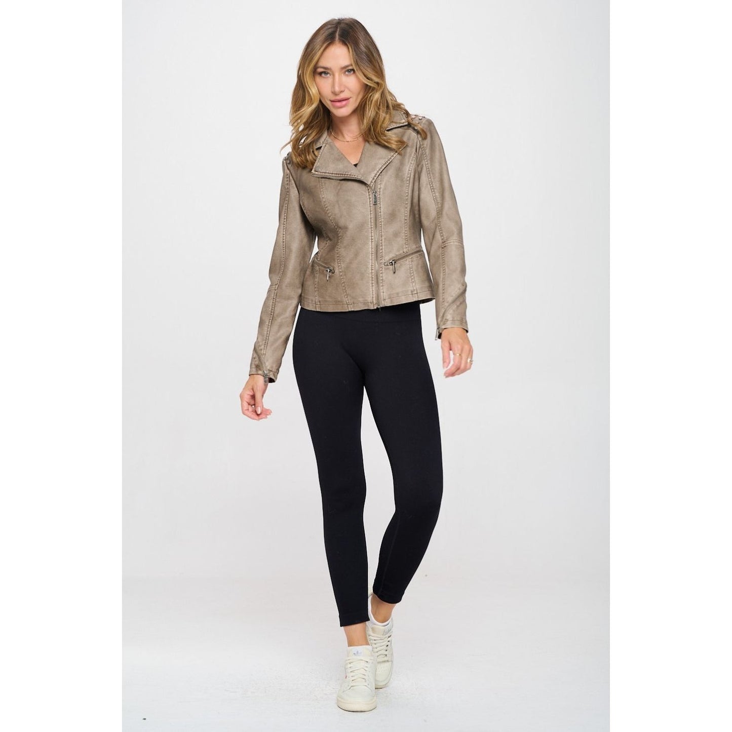 Coalition LA Studded Classic Moto Faux Leather Jacket