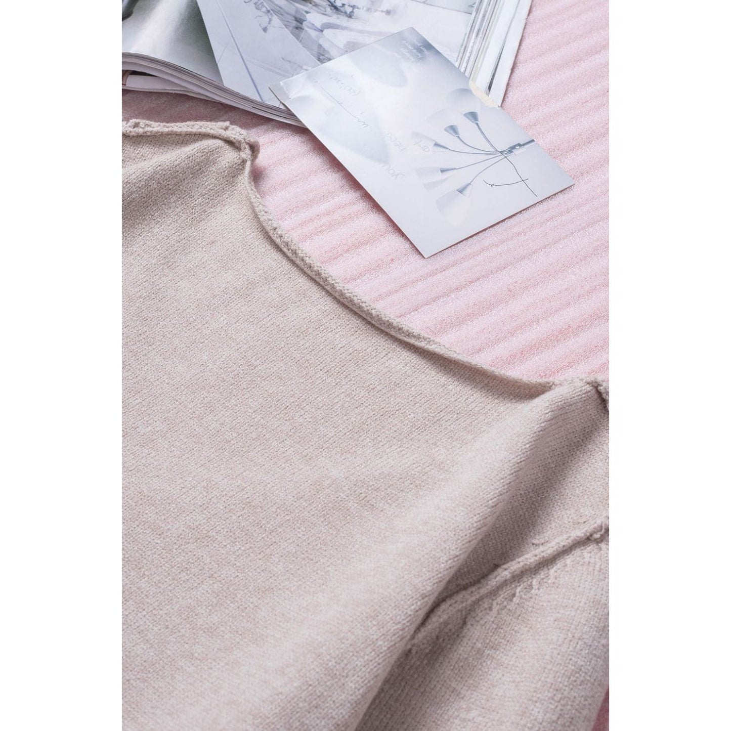 Exposed Seam Fringe Hem V-Neck Long Sleeve Sweater