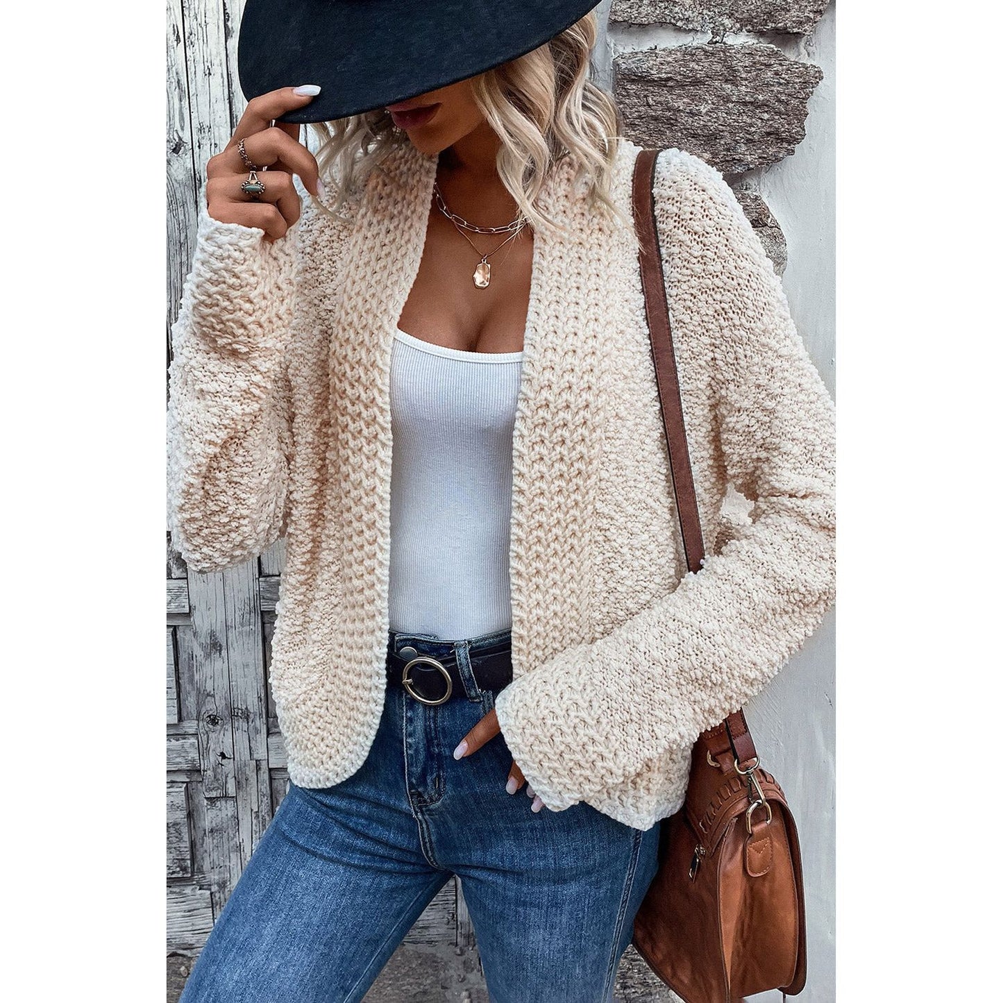 Solid Color Open Front Cardigan