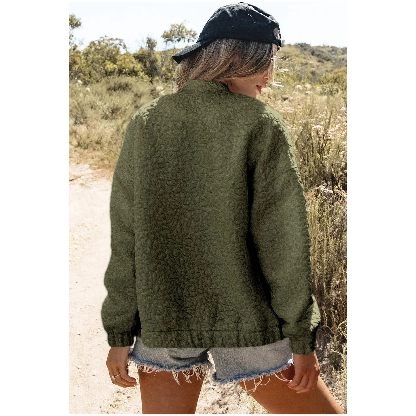 Baseball Collar Floral Quilted Jacket