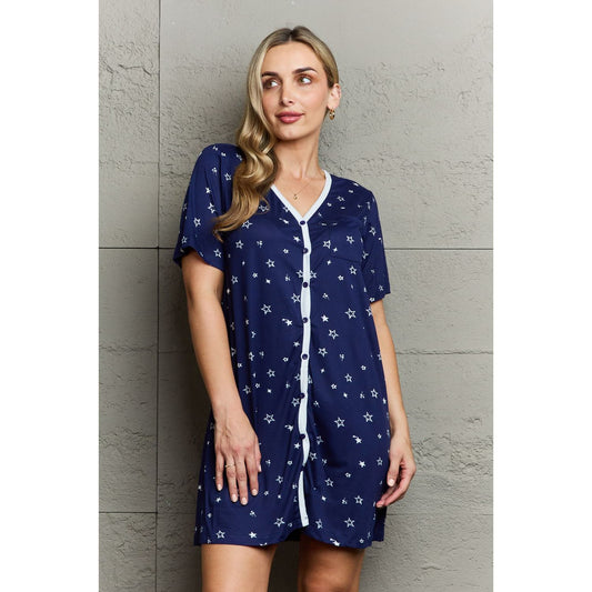 MOON NITE Quilted Quivers Button Down Sleepwear Dress