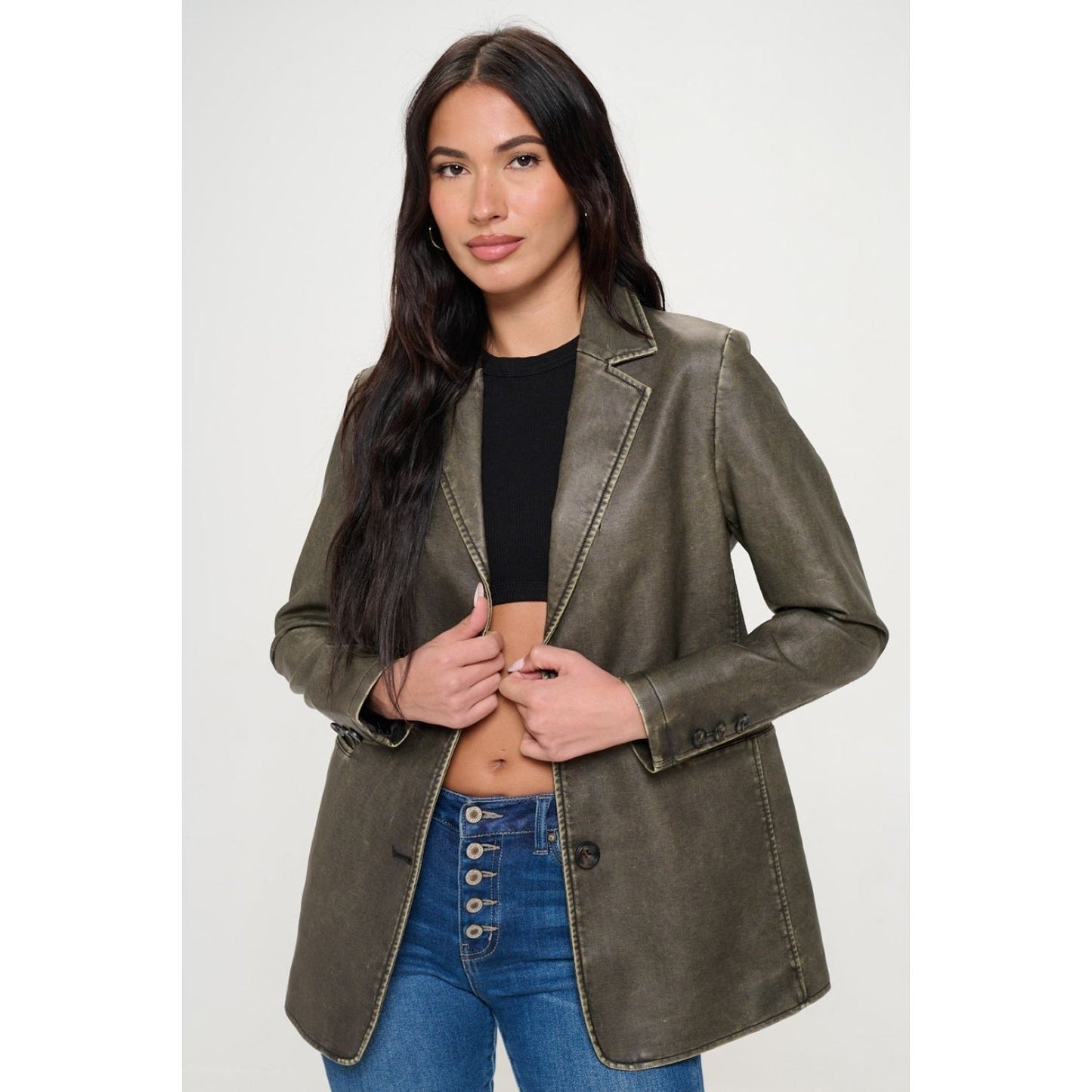 Coalition LA Single-Breasted Vegan Leather Blazer