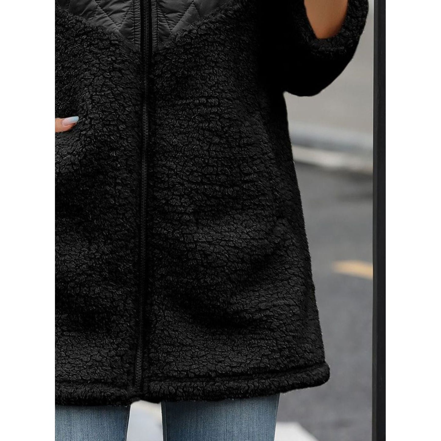 Fuzzy Zip Up Long Sleeve Hooded Jacket