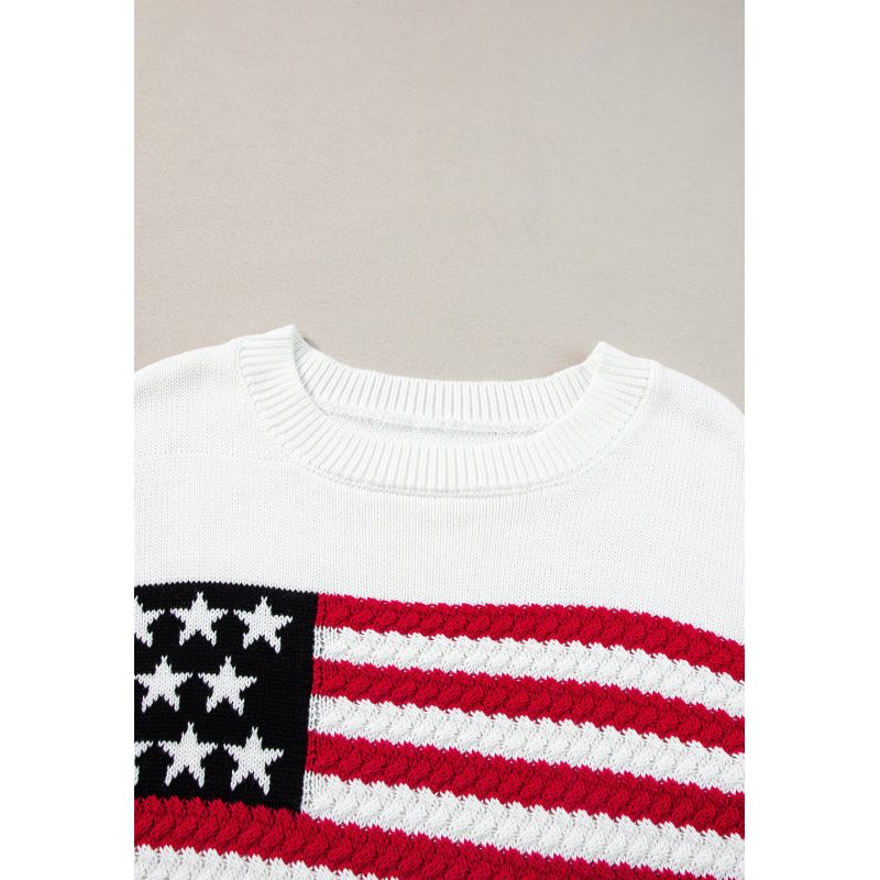 US Flag Side Slit Drop Shoulder Sweater