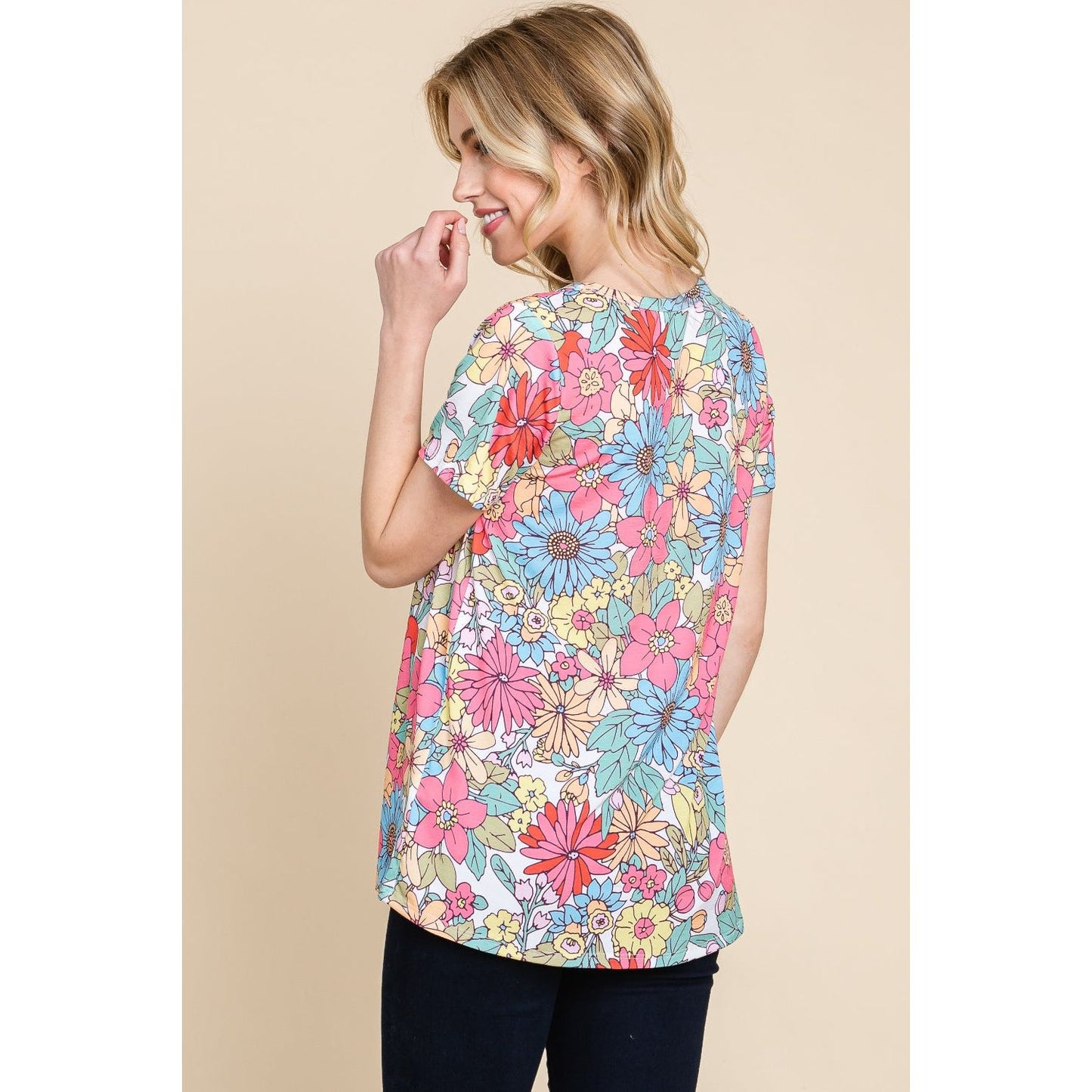 BOMBOM Floral Short Sleeve T-Shirt