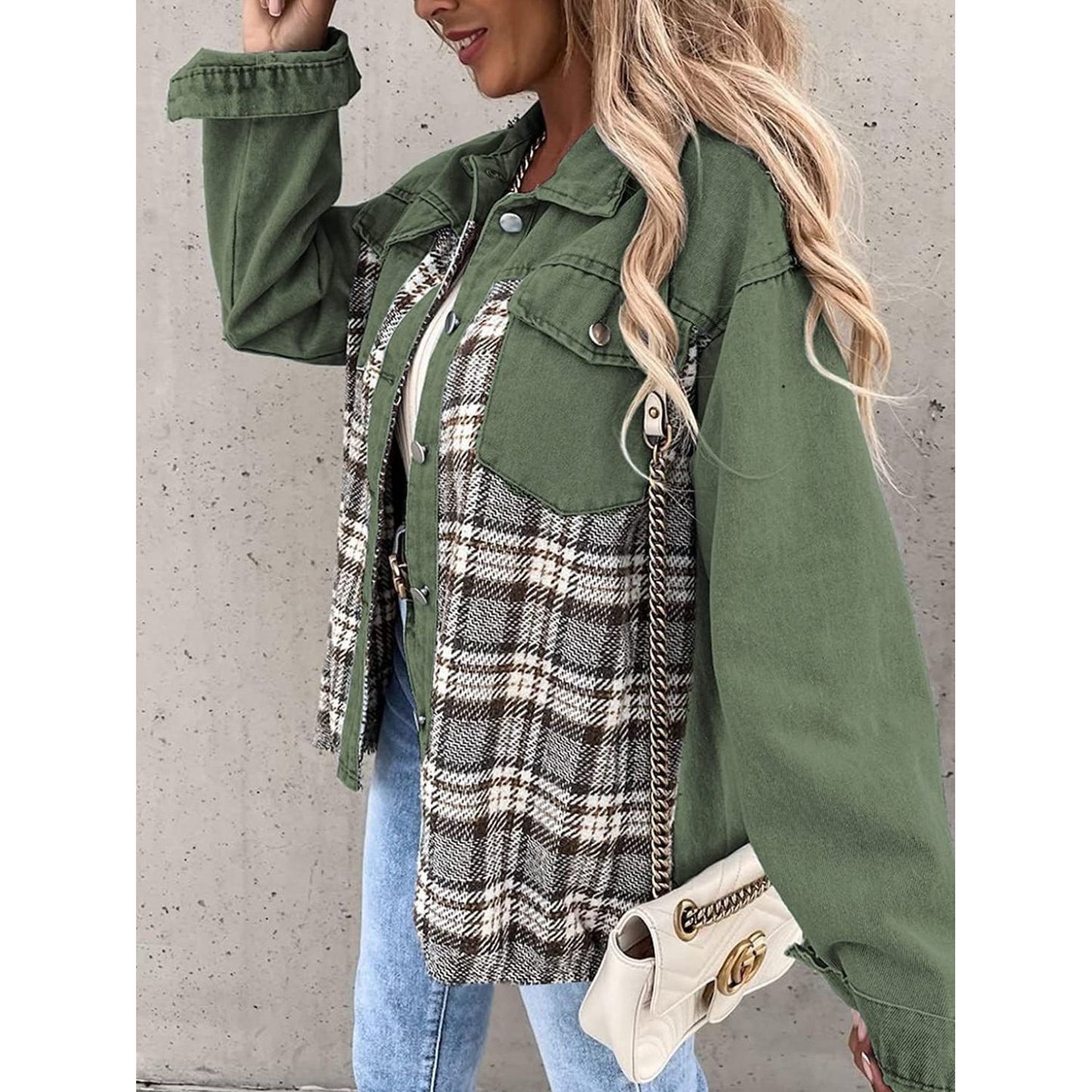Plaid Button Up Dropped Shoulder Jacket