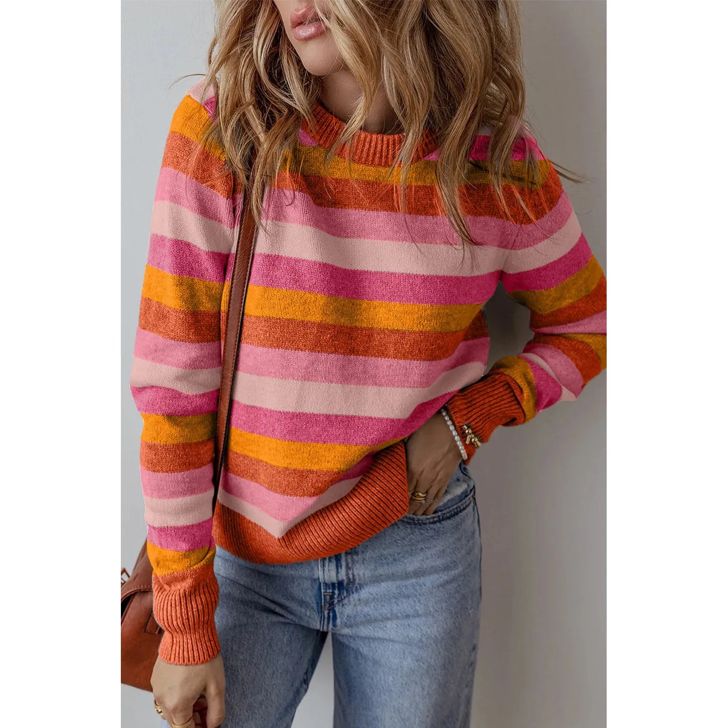 Striped Round Neck Long Sleeve Sweater