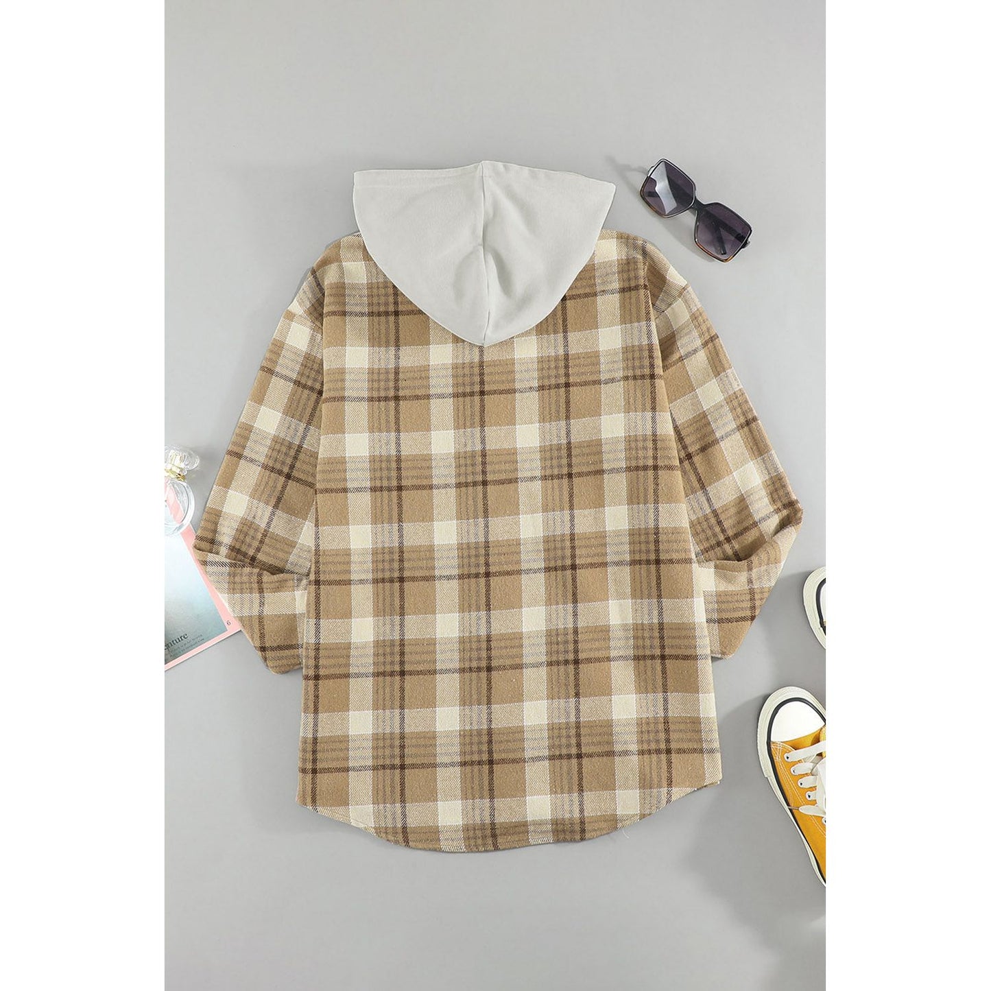 Plaid Button Up Long Sleeve Hooded Jacket