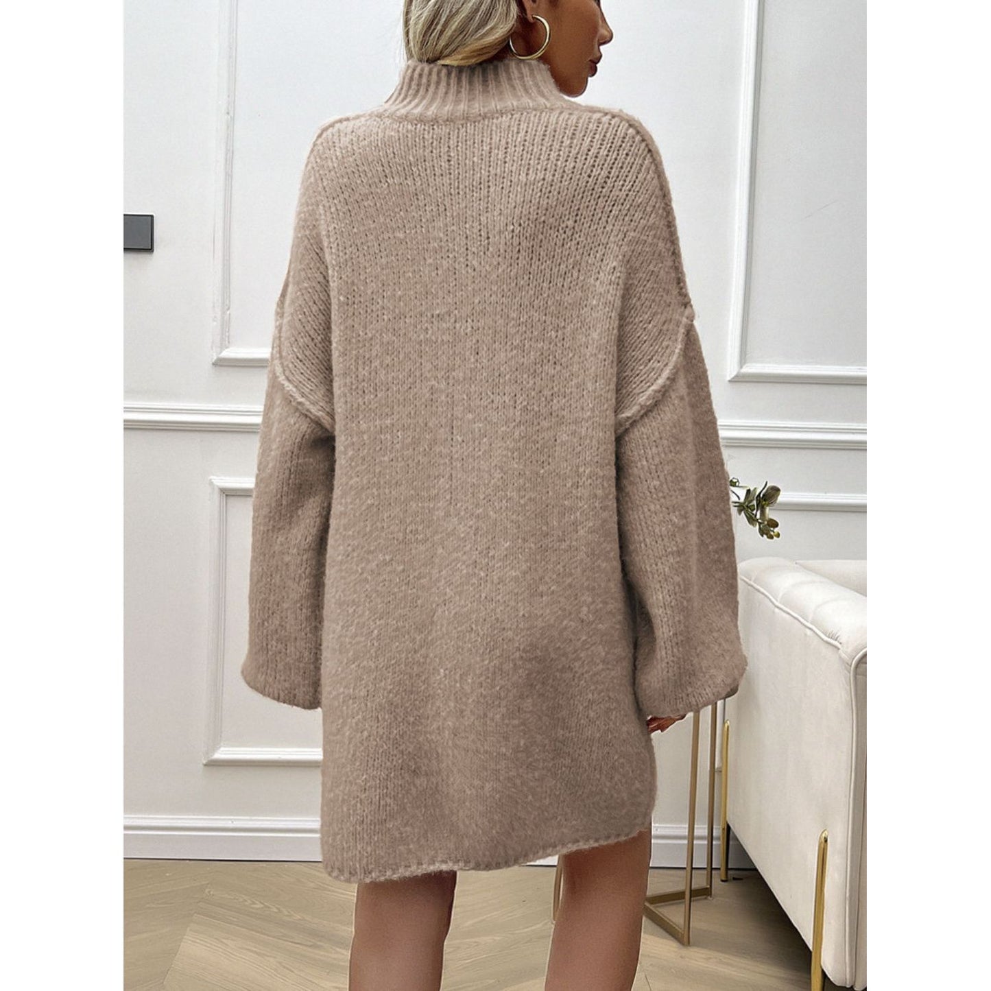 Devine Mock Neck Long Sleeve Mini Sweater Dress