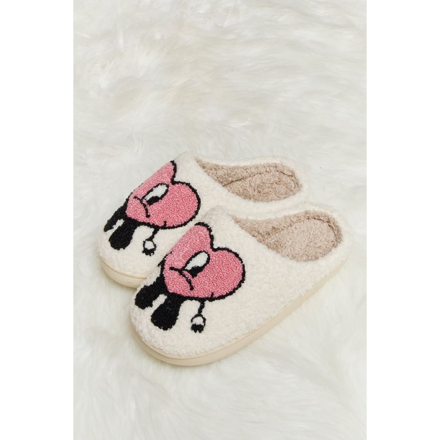 Melody Love Heart Print Plush Slippers