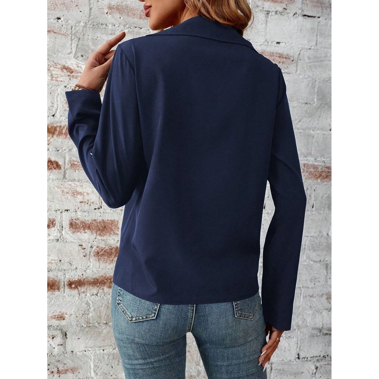 Zip Up Collared Neck Roll-Tab Sleeve Jacket