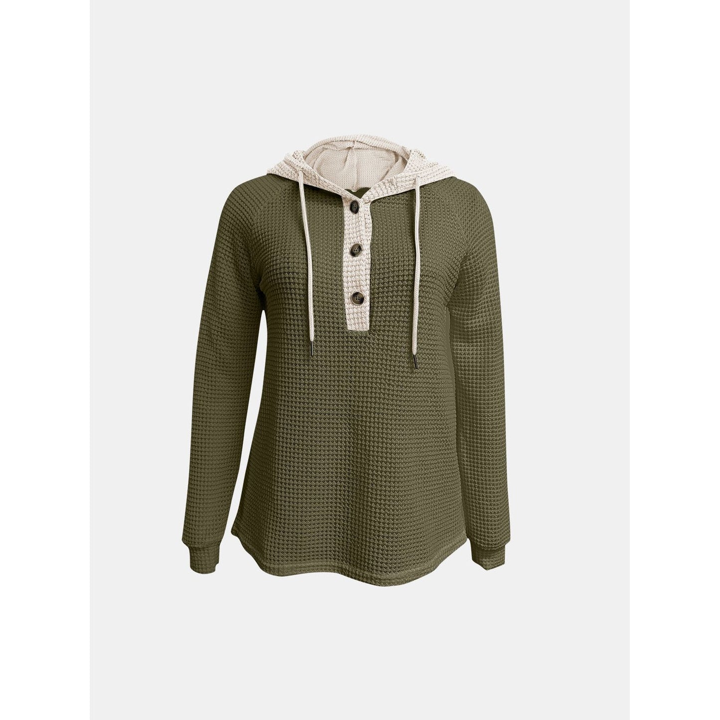 Full Size Waffle-Knit Contrast Long Sleeve Hoodie