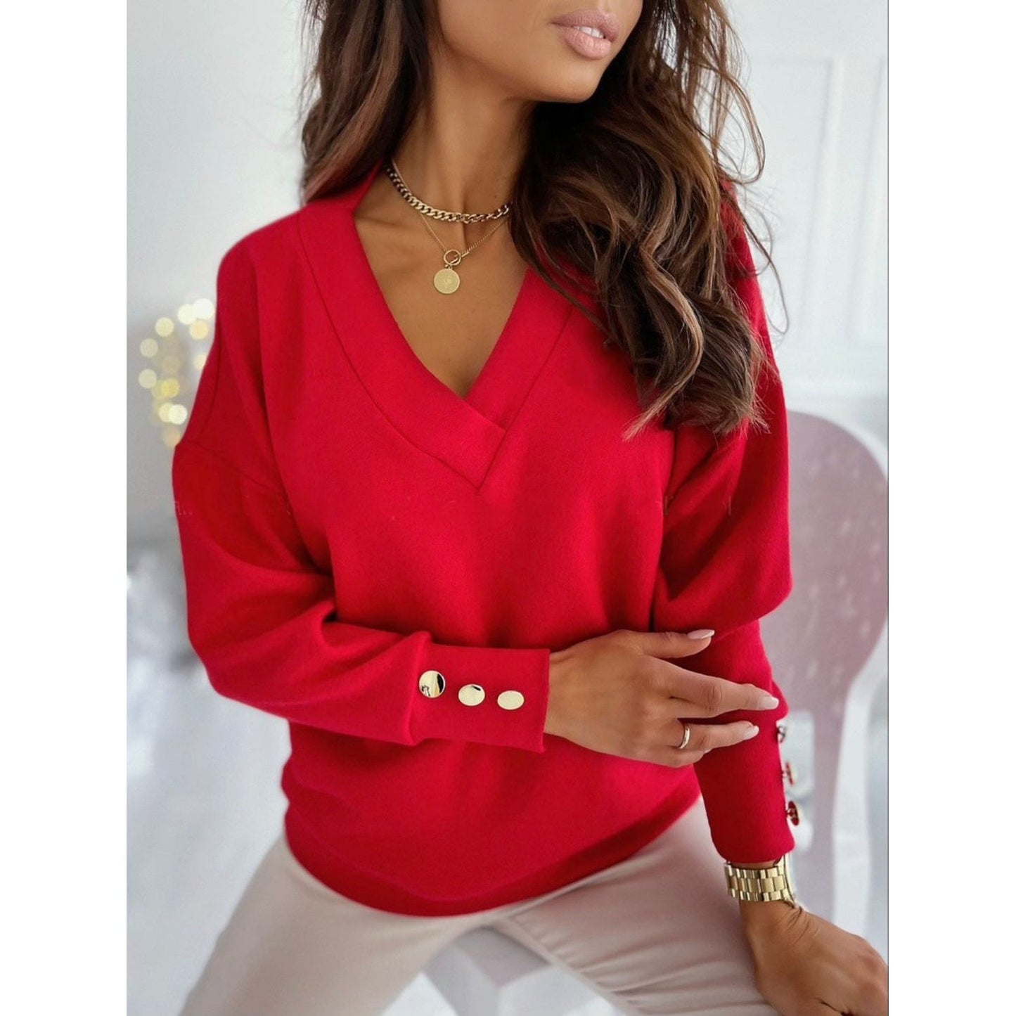 V-Neck Long Sleeve Sweatshirt