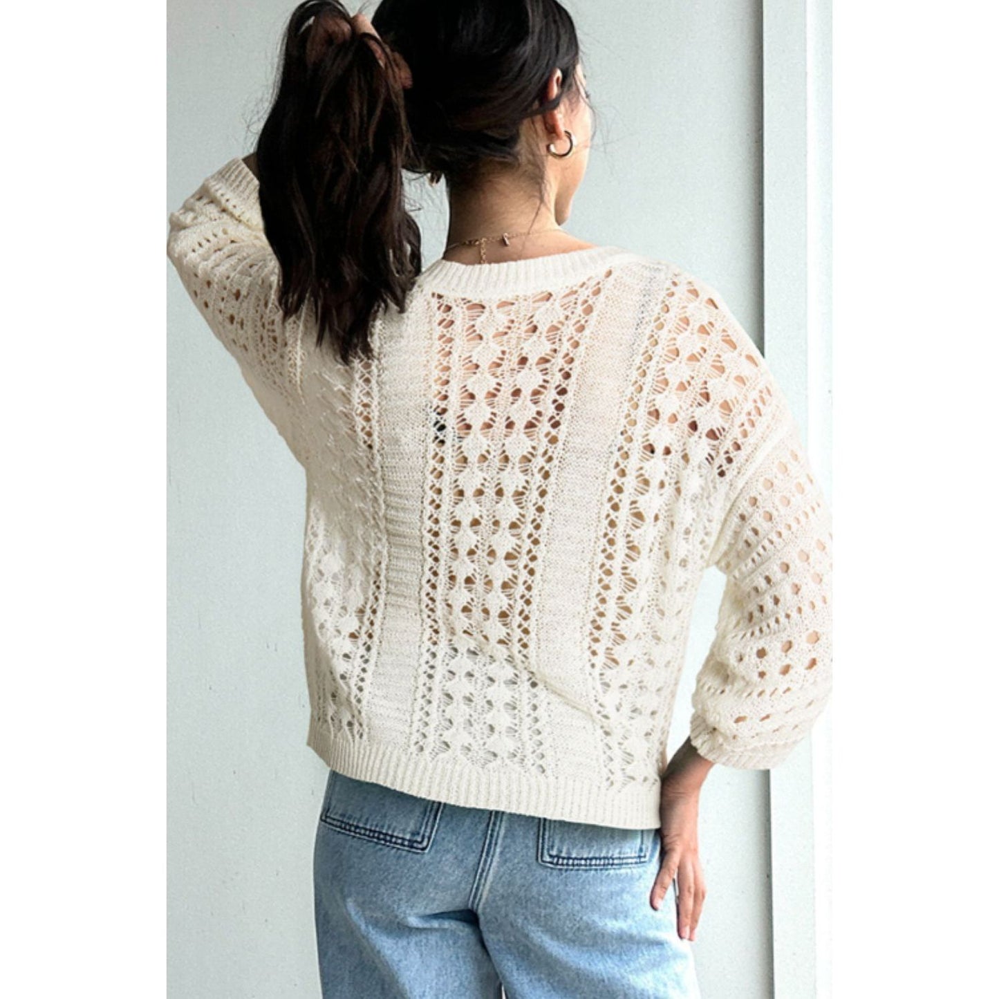 Hollow Out Drop Shoulder Sweater