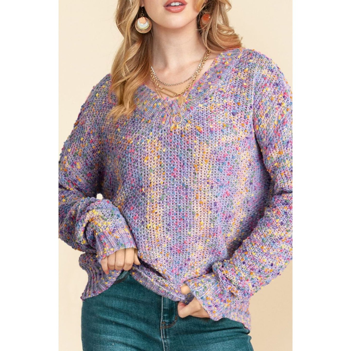 Confetti V-Neck Long Sleeve Sweater