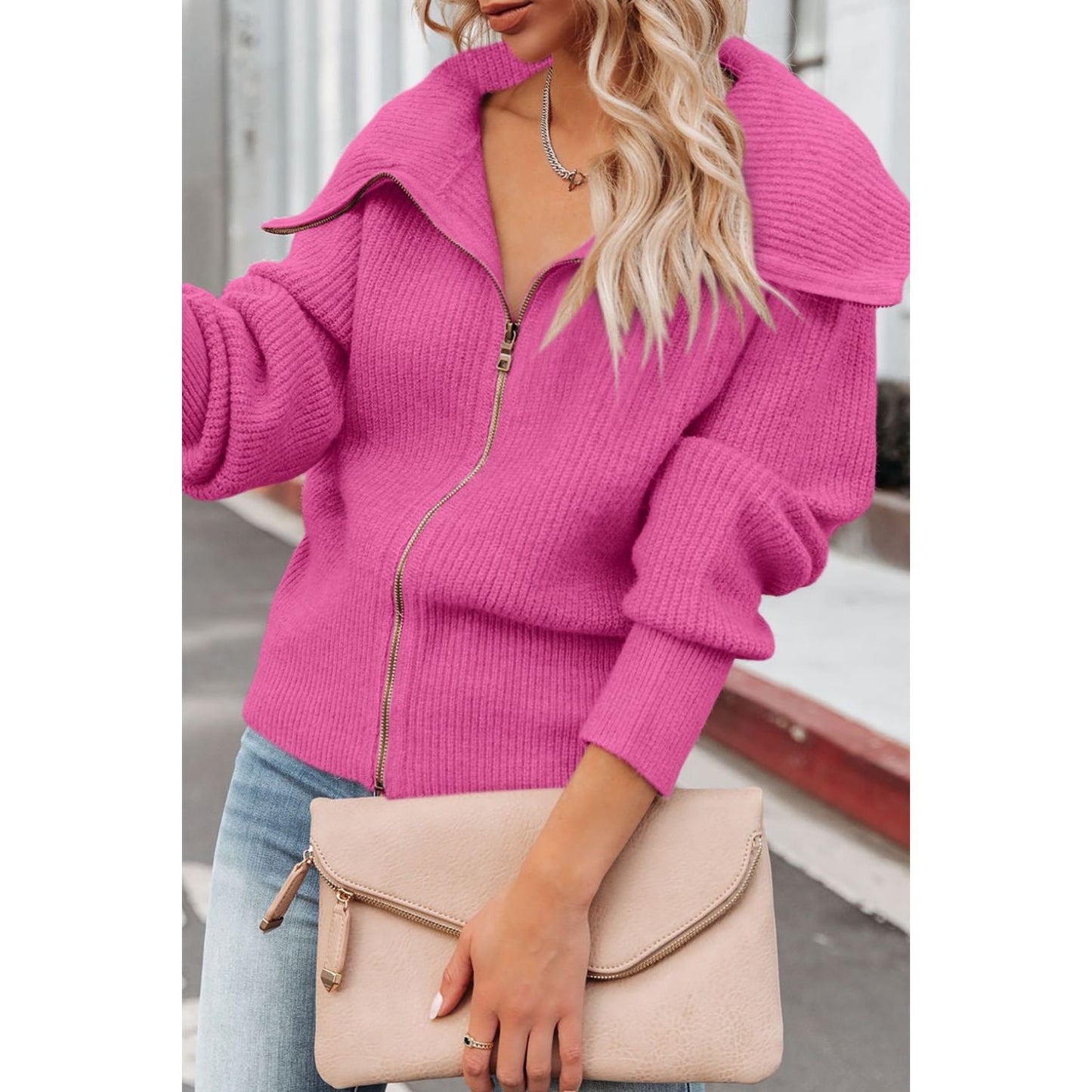 Zip Up Long Sleeve Cardigan