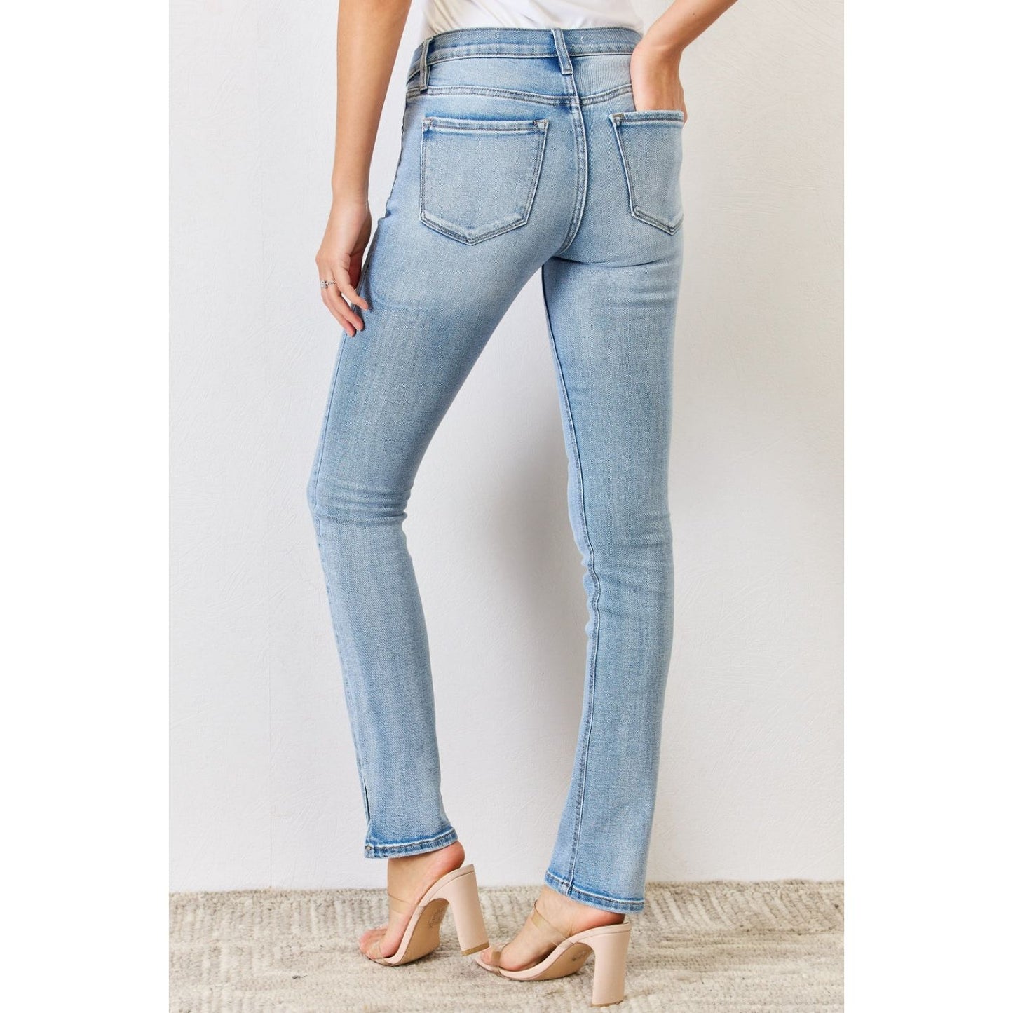 Kancan Full Size Mid Rise Y2K Slit Bootcut Jeans