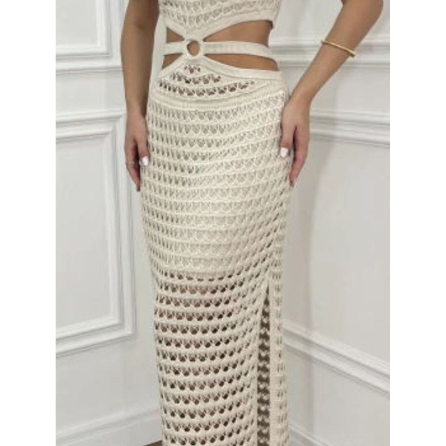 Cutout Slit Round Neck Sweater Dress