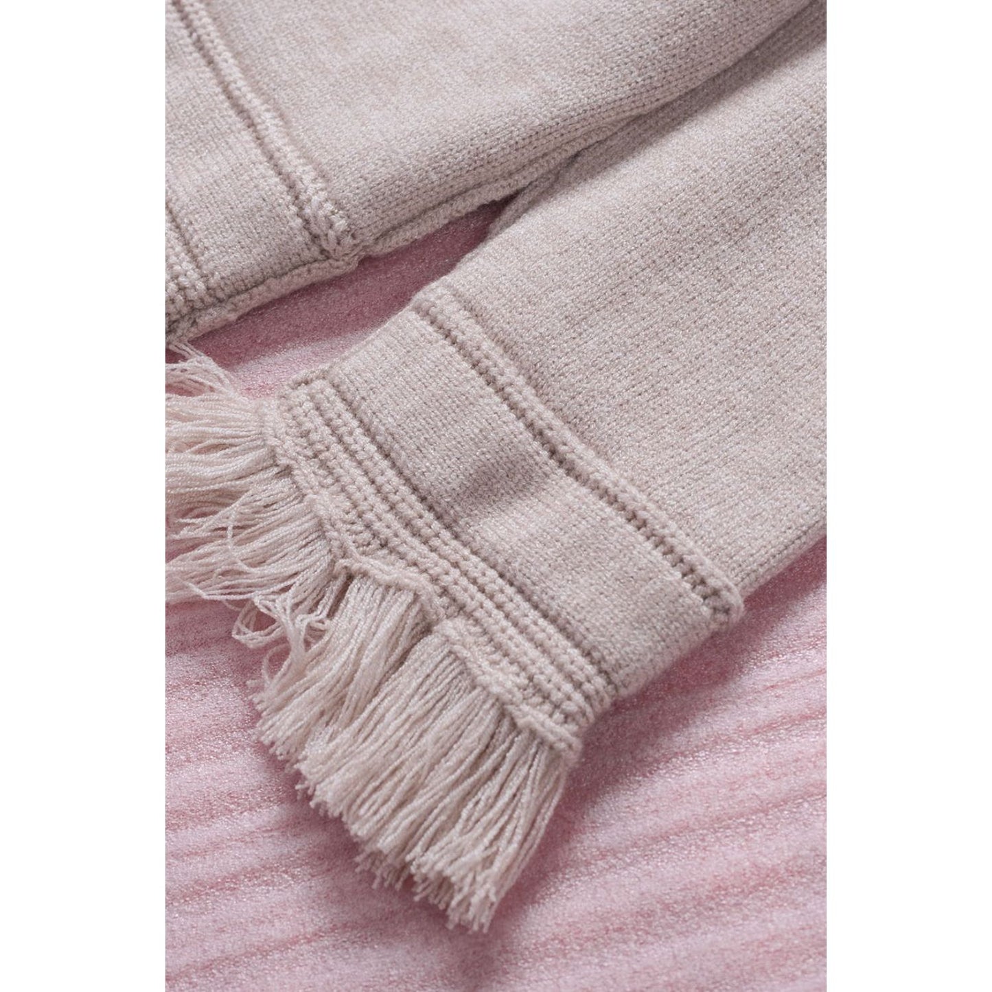 Exposed Seam Fringe Hem V-Neck Long Sleeve Sweater