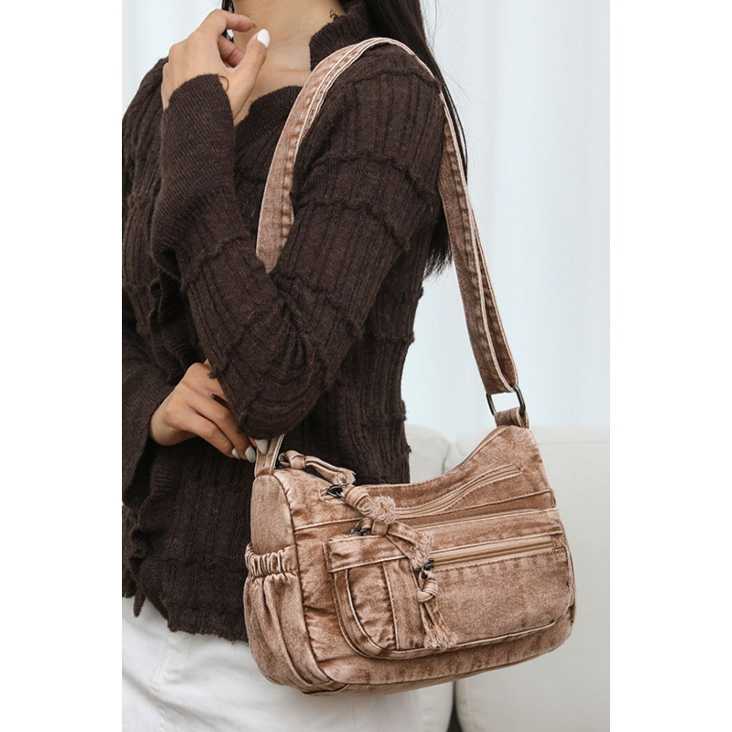 Adjustable Strap Denim Crossbody Bag