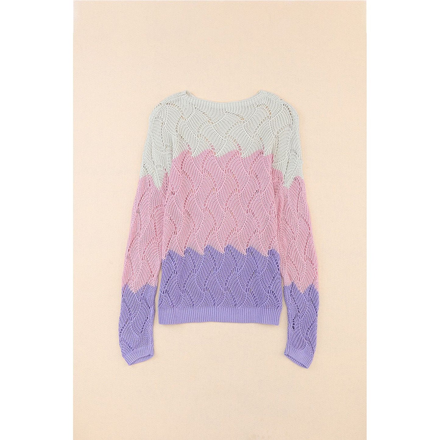 Color Block Hollow Boat Neck Sweater