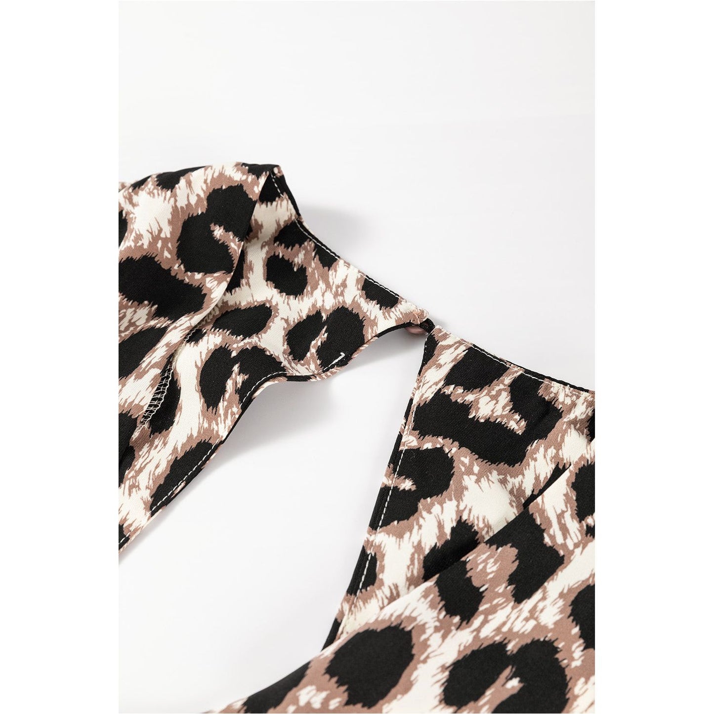 Cutout Back Leopard V-Neck Short Sleeve Mini Dress