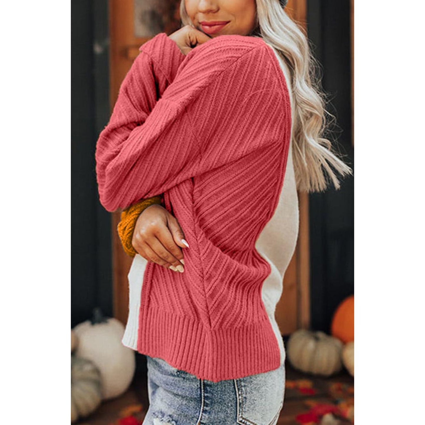 Color Block Textured Drop Shoulder Sweater